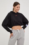 Bluzy damskie - Reebok bluza damska kolor czarny z kapturem z nadrukiem - miniaturka - grafika 1