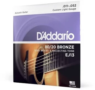 D'Addario EJ13 struny do gitary akustycznej, grubość: .011  .052, owijka: brąz 80/20 EJ13 - Struny gitarowe  - miniaturka - grafika 1