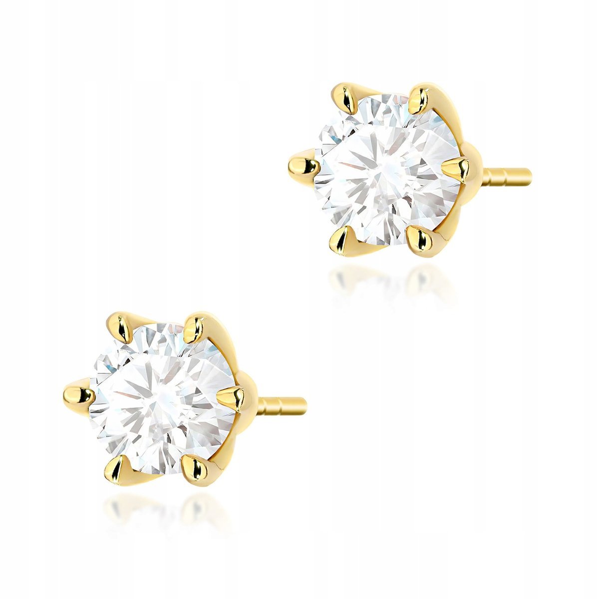 Kolczyki ze złota próby 585 okrągłe białe diamenty 2.9g sztyfty walentynki