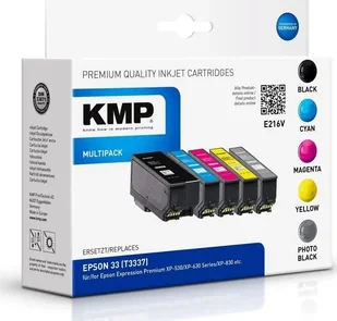 Tusz KMP MULTIPACK E216V - 5er-Pack - Schwarz, Gelb, Cyan, Magenta, Photo schwarz - kompatibel - Tintenpatrone Alternative zu: Epson 33, Epson T3337 - fur Epson Expression Home XP-830, Expression Premium XP-530, 540, 630, 635, 640, 645, 830, 900 - Tusze zamienniki - miniaturka - grafika 1