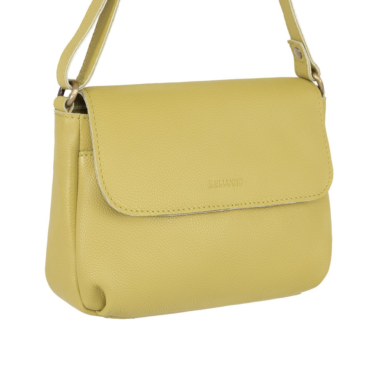 Skórzana listonoszka torebka damska mała limonkowa