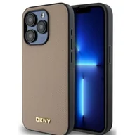 Etui i futerały do telefonów - Etui DKNY Grained Metal Logo MagSafe do Apple iPhone 15 Pro Max Beżowy - miniaturka - grafika 1