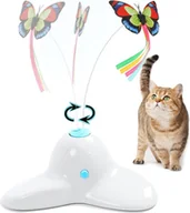 Zabawki dla kotów - Interaktywna zabawka dla kota do zabawy w pomieszczeniach z elektrycznym motylem obrotowym o 360° (kremowo-biała) - miniaturka - grafika 1