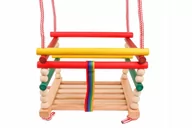 Leżaczki i huśtawki - Drewniana huśtawka w kolorowej odsłonie - wytrzymała konstrukcja, niepowtarzalny design - miniaturka - grafika 1