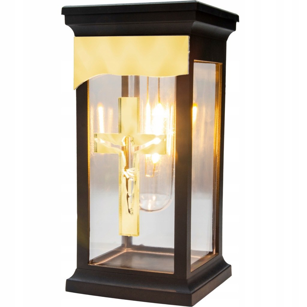 ZNICZ Solarny z Krzyżem LAMPION LED LAMPA NA GRÓB STATUETKA Żarówka LAMPKA