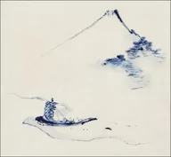 Plakaty - Galeria Plakatu, Plakat, A Person in a Small Boat on a River with Mount Fuji in the Background, Hokusai, 40x40 cm - miniaturka - grafika 1