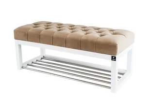 Ławka na buty 180cm EMRAWOOD drewno lite kolor biały siedzisko pikowane kolor cappuccino - Ławki do przedpokoju Ławka na buty 180cm EMRAWOOD drewno lite kolor biały siedzisko pikowane kolor cappuccino - Ławki do przedpokoju - miniaturka - grafika 1