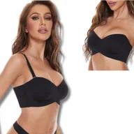 Biustonosze - Biustonosz Bezszwowy Bandeau Push-Up Czarny 36/80F Odpinane Ramiączka - miniaturka - grafika 1