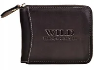 Portfele - Czarny SKÓRZANY Portfel Męski Zasuwany na SUWAK Poziomy Młodzieżowy WILD ! - miniaturka - grafika 1