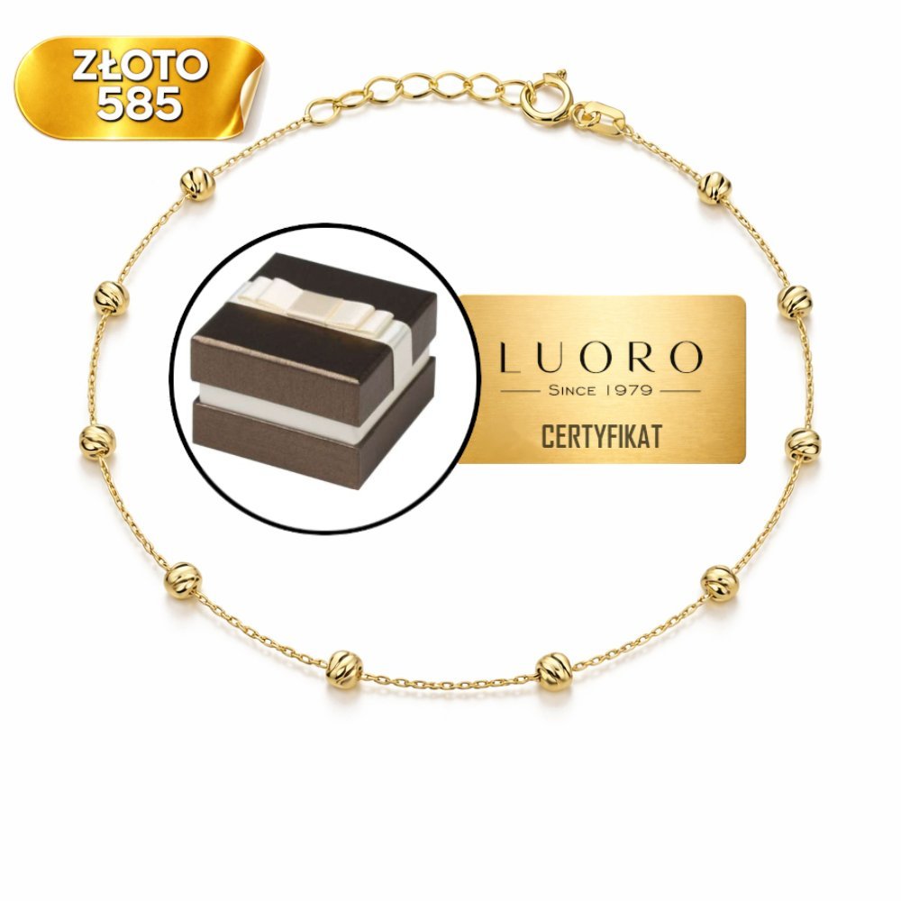 BRANSOLETKA ZŁOTA 585 14K DIAMENTOWANE KULKI 22 CM REGULOWANA ELEGANCKA