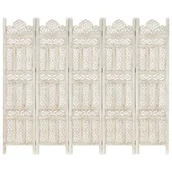 Parawany - Parawan VidaXL, 5-panelowy, rzeźbiony, biały, drewno mango, 200x165 cm - miniaturka - grafika 1