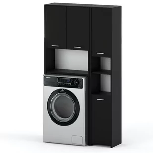 Zestaw Łazienkowy Mały Hugo Szafka Nad Pralkę I Słupek Czarny Mat - Szafki łazienkowe - miniaturka - grafika 1