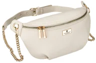 Nerki - Saszetka nerka damska PETERSON elegancka mała saszetka na suwak kieszonki na drobiazgi telefon złote okucia ozdobny łańcuszek regulowany pasek ecru - miniaturka - grafika 1
