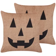 Poduszki dekoracyjne - 2 Welurowe Poduszki Dekoracyjne Z Motywem Dyni Halloweenowej 45 X 45 Cm Beżowe Sebes - miniaturka - grafika 1