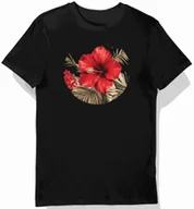 Koszulki męskie - Koszulka męska czarna z motywem czerwonego hibiskusa XL - miniaturka - grafika 1
