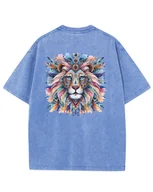 Koszulki i topy damskie - Damska koszulka oversize efekt sprania Artystyczny Kolorowy Lew Błękitna M - miniaturka - grafika 1