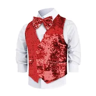 Kurtki i płaszcze dla chłopców - Dress Up America Kamizelka Z Cekinami I Muszką - Błyszcząca Kamizelka Dla Chłopców (Czerwony, Mały) - miniaturka - grafika 1