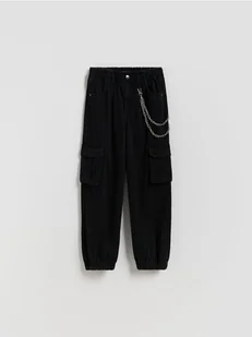 Reserved - Jeansy cargo z łańcuchem - czarny - Spodnie i spodenki dla dziewczynek - miniaturka - grafika 1