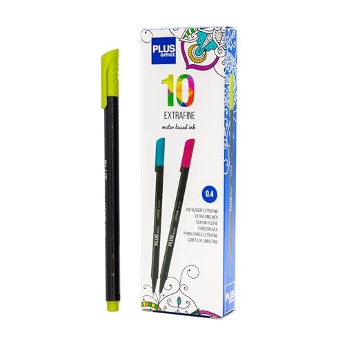 Plus Office 10 cienkich pisaków 0,4 mm, idealne do pisania, malowania i rysowania, długopisów szkolnych z cienką końcówką, kolorowy tusz na bazie wody (zielone jabłko)