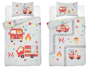 Pościel bambusowa dziecięca 90x120 szara ze strażą pożarną i zwierzątkami Baby Bamboo - Pościel dla dzieci Pościel bambusowa dziecięca 90x120 szara ze strażą pożarną i zwierzątkami Baby Bamboo - Pościel dla dzieci - miniaturka - grafika 1