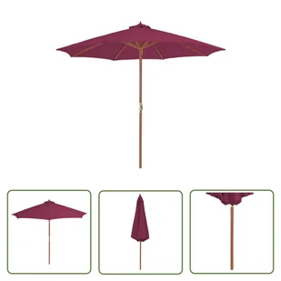 The Living Store Parasol ogrodowy na drewnianym słupku - 300 cm - bordowy - Parasol - Parasole ogrodowe - miniaturka - grafika 1