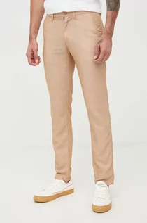 Spodnie męskie - Tommy Hilfiger spodnie lniane męskie kolor brązowy proste - grafika 1