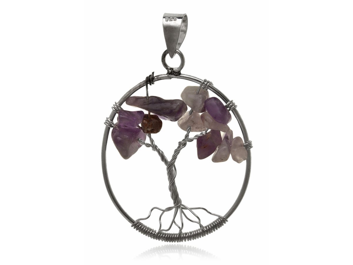 Wisiorek Drzewo życia szczęścia z ametystem w0578