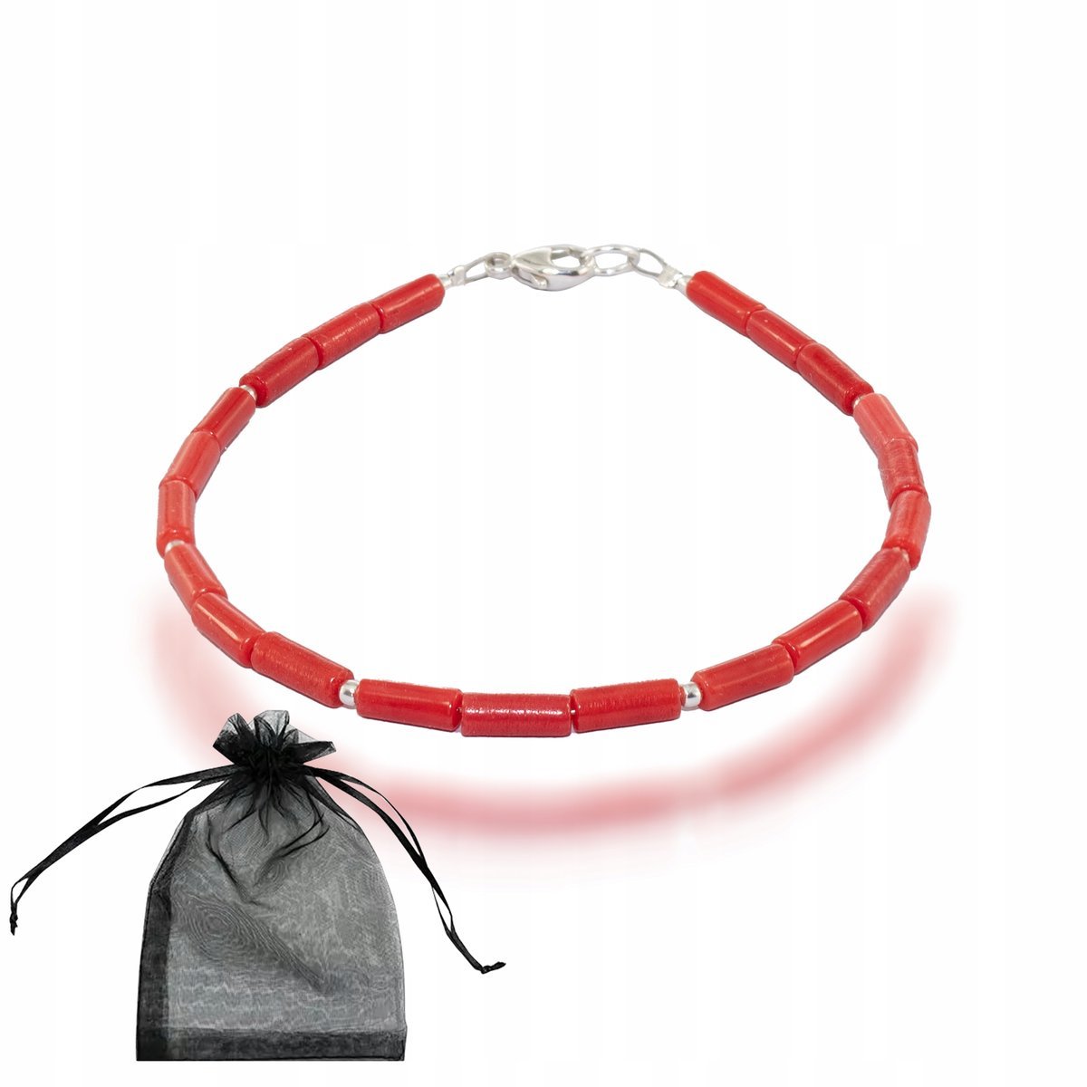 Bransoletka Naturalny czerwony Koral kostki 3mm Srebro 925 dł 18cm, bez marki, AG00000104