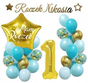 Baby shower i roczek - BALONY zestaw na ROCZEK 1 urodziny baner + IMIĘ - miniaturka - grafika 1