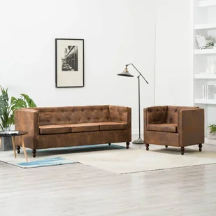 vidaXL Zestaw mebli Chesterfield, 2 cz., materiał zamszopodobny, brąz - Komplety wypoczynkowe - miniaturka - grafika 1