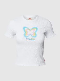 T-shirt z nadrukiem z logo - Koszulki i topy damskie - miniaturka - grafika 1