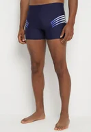 Kąpielówki męskie - Granatowo-Niebieskie Kąpielówki ze Sznurkiem i Ozdobnymi Paskami Firave - miniaturka - grafika 1