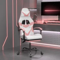 Fotele gamingowe - Lumarko Obrotowy fotel gamingowy z podnóżkiem, biało-różowy, ekoskóra - miniaturka - grafika 1