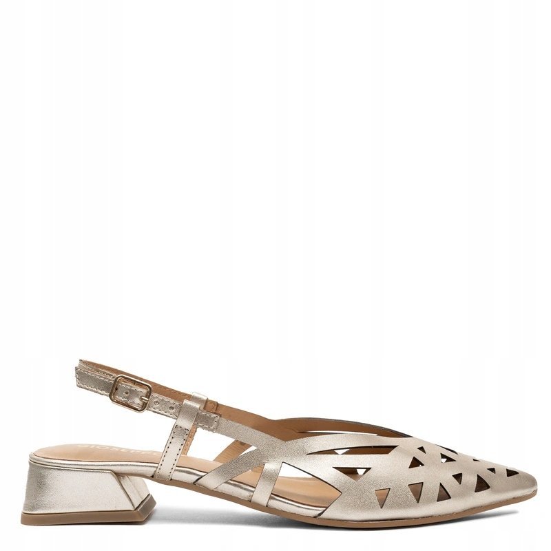 Gioseppo Skórzane Ażurowe Czółenka Slingback Złoty 79209-PLATINUM r.38