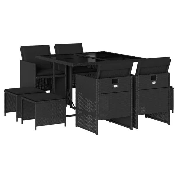 Zestaw mebli ogrodowych czarny, rattan PE, wymiary: 110 x 106 x 73 cm