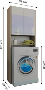 Szafka łazienkowa nad pralke LUNA 64 cm  POŁYSK AKRYL Sonoma - Szafki łazienkowe - miniaturka - grafika 2