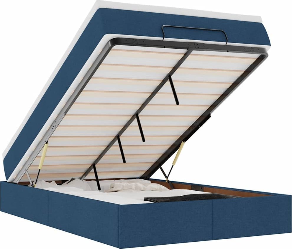 Rama łóżka otomana z materacem, niebieska, 120x200 cm, tkanina