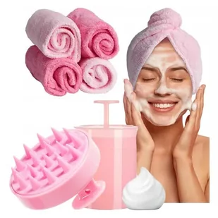 Ręcznik Turban do włosów z mikrofibry + Szczotka do mycia masażu głowy + Spieniacz do szamponu ZESTAW Laroxy - Ręczniki - miniaturka - grafika 1