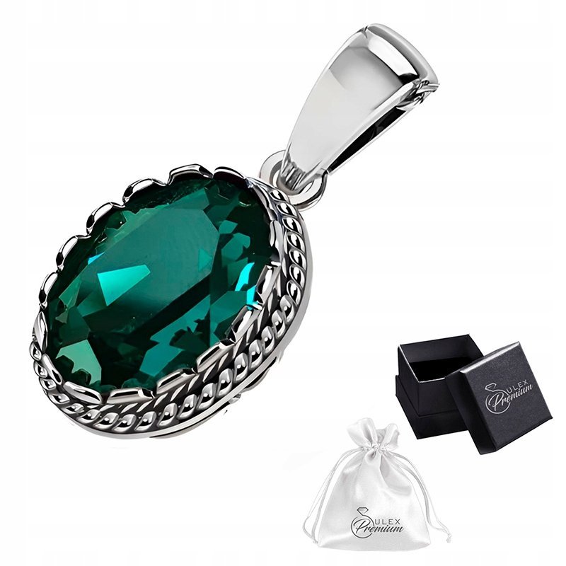 Zawieszka srebrna pr. 925 Elegancki Wisiorek Kryształ Emerald Większy Model
