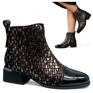 Botki Damskie SKÓRZANE Eleganckie Ciepłe Jesienne na Obcasie Barski 39 - Botki damskie - miniaturka - grafika 1