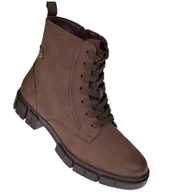 Botki damskie - Botki wysokie damskie B-3-1347 brązowe matowe – glany, trapery ocieplane rozmiar: 37 - miniaturka - grafika 1