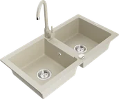 Zlewozmywaki z baterią - Mexen Mario zlewozmywak granitowy 2-komorowy z baterią kuchenną Telma, beżowy - 6504-69-670200-69 - miniaturka - grafika 1