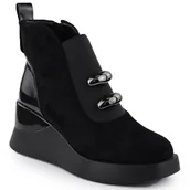 Botki damskie - Botki damskie na koturnie czarne S.Barski MR52-106 - miniaturka - grafika 1