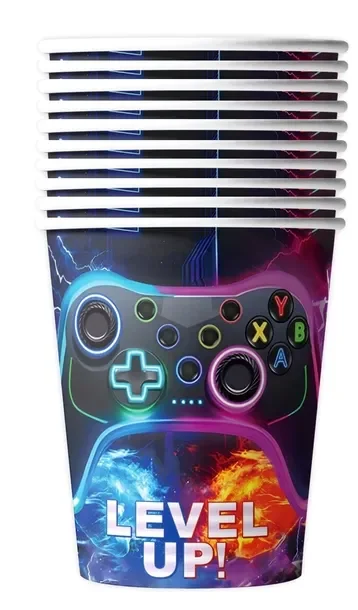 Kubeczki Kubki Kubek Papierowe GAMING GAME LEVEL UP 180 ml 10 szt GXK2