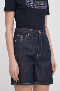 Tommy Hilfiger szorty jeansowe damskie kolor granatowy gładkie high waist - Spodenki damskie - miniaturka - grafika 1