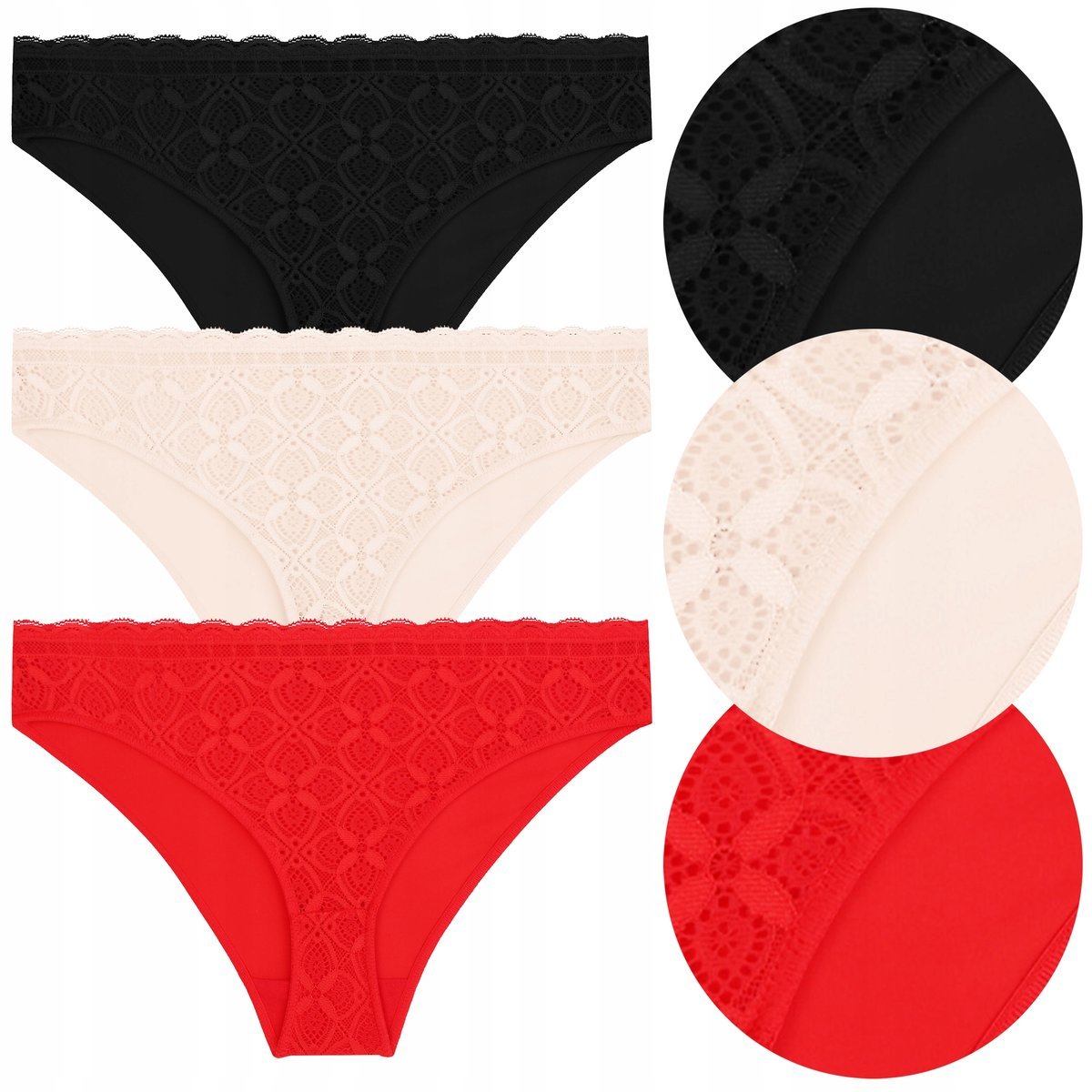 MAJTKI DAMSKIE FIGI Koronkowe Seksowne 3 sztuki 3-PAK MORAJ r. XL