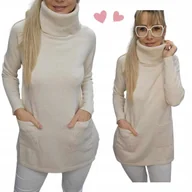 Swetry damskie - SWETER DAMSKI GOLF na co dzień jak jedwab kieszonki tunika 40 42 L XL - miniaturka - grafika 1