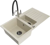Zlewozmywaki z baterią - Mexen Matias zlewozmywak granitowy 1,5-komorowy z ociekaczem i baterią kuchenną Duo, beżowy - 6502-69-671701-07-B - miniaturka - grafika 1