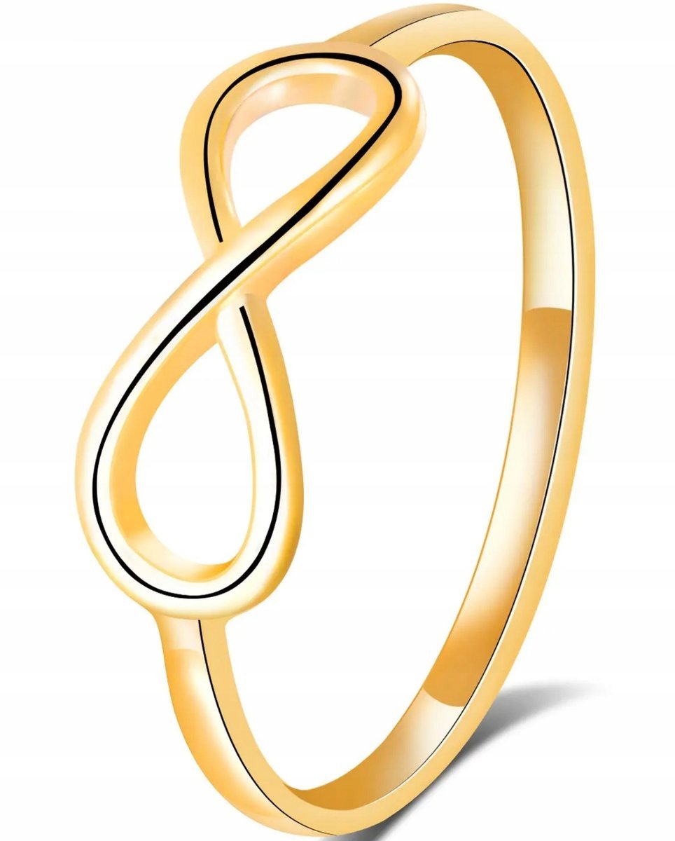 Złoty Pierścionek Infinity Znak Nieskończoność Modny Stal Szlachetna