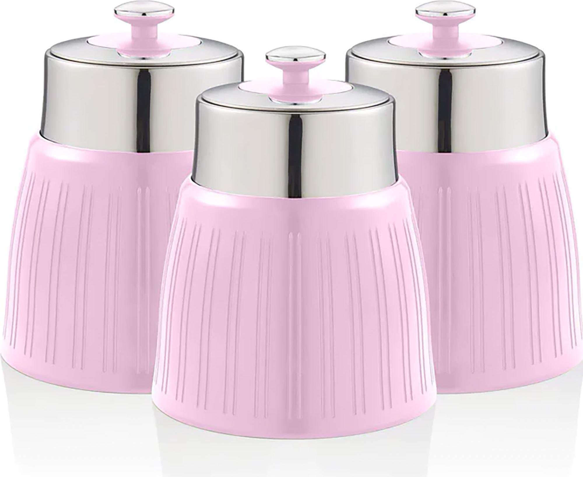 SWAN SWKA1024PN Retro Zestaw 3 słoików 1,2 l hermetycznych, przyprawy herbata kawa Vintage Design różowy